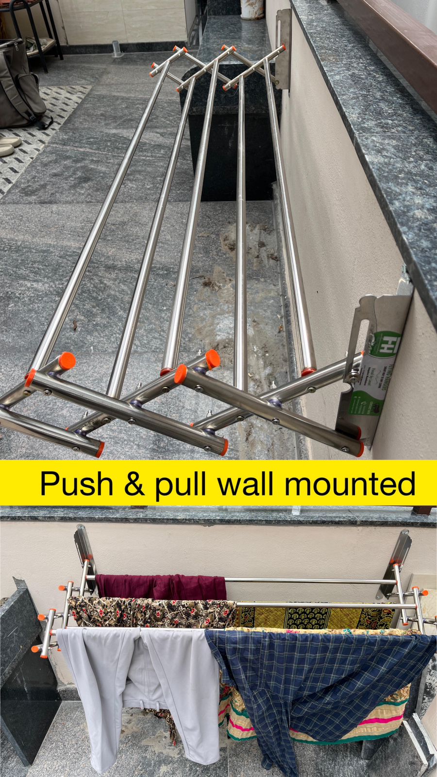 Wall-Mounted Clothes Drying Hangers (Push & Pull)